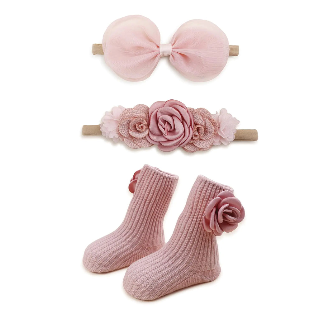 BFNAAgirl Baby Girl Nylon Headbands Socks Set Baby Bow Tie Socks Newborn Flower Socks Elastic Hairbands Hair Accessories Gift for Newborn Infant Toddlers (W-4) - My Store