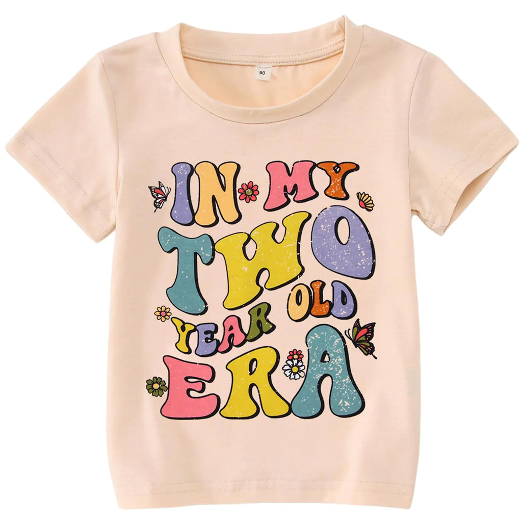 BOUTIKOME in My Two Years Old Era Birthday Shirts Toddler Baby Girls T-Shirt 2nd Tees Party Outfits 2t Short Sleeve Tops(Beige-2nd90) - My Store