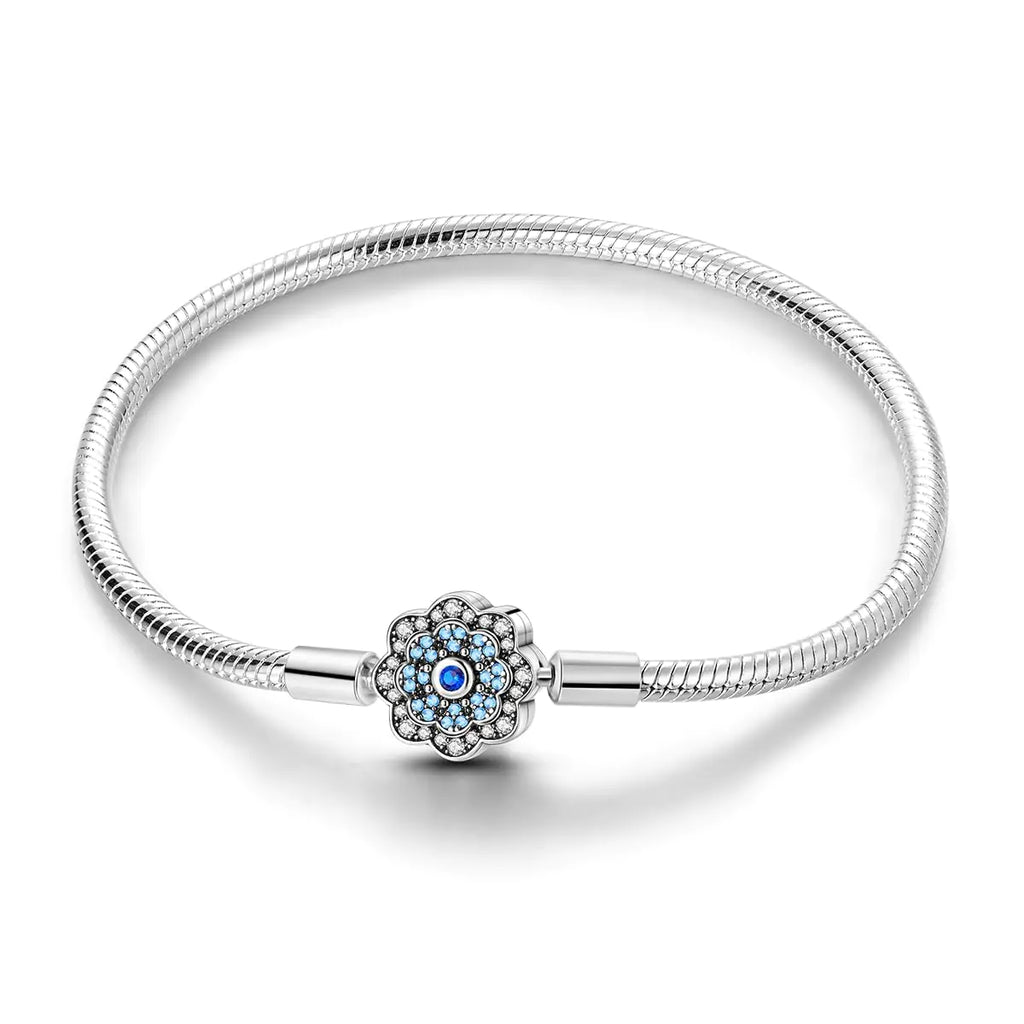 Charm Bracelet for Women Sterling Silver Heart Clasp Snake Chain Bracelet Travel Charm Moments European Bracelet Jewelry Compatible with Pandora Charms Gift for Her