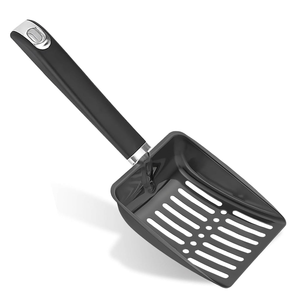WAOUZN Cat Litter Scoop Stainless Steel Cat Litter Scooper with Long Handle & Deep Shovel Kitty Litter Scoop with Hole Durable Metal Cat Litter Scoop for Cat Litter Box(Black