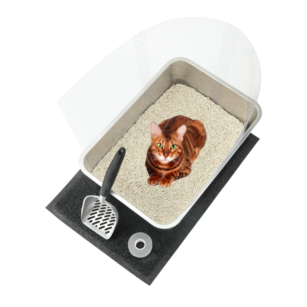 YUEPET 1 Set Stainless Steel Cat Litter Box with High Sides Durable Metal Cat Litter Basin Pan Easy to Clean Cat Litter Tray for Odor Control with Cat Litter Scoops Cat Litter Mats 19.7"x13.6"x6"