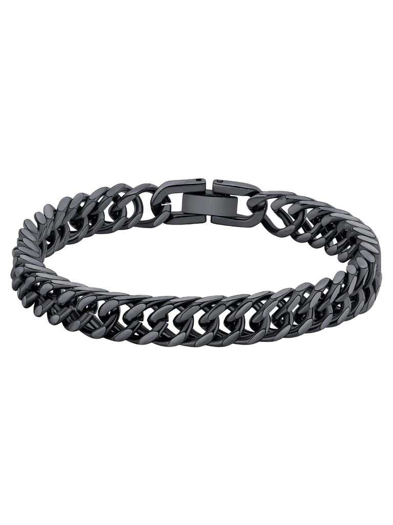 TenrSteel Black Link Chain Bracelet For Men 8mm Wide 7.4 Inch Mens Bracelets