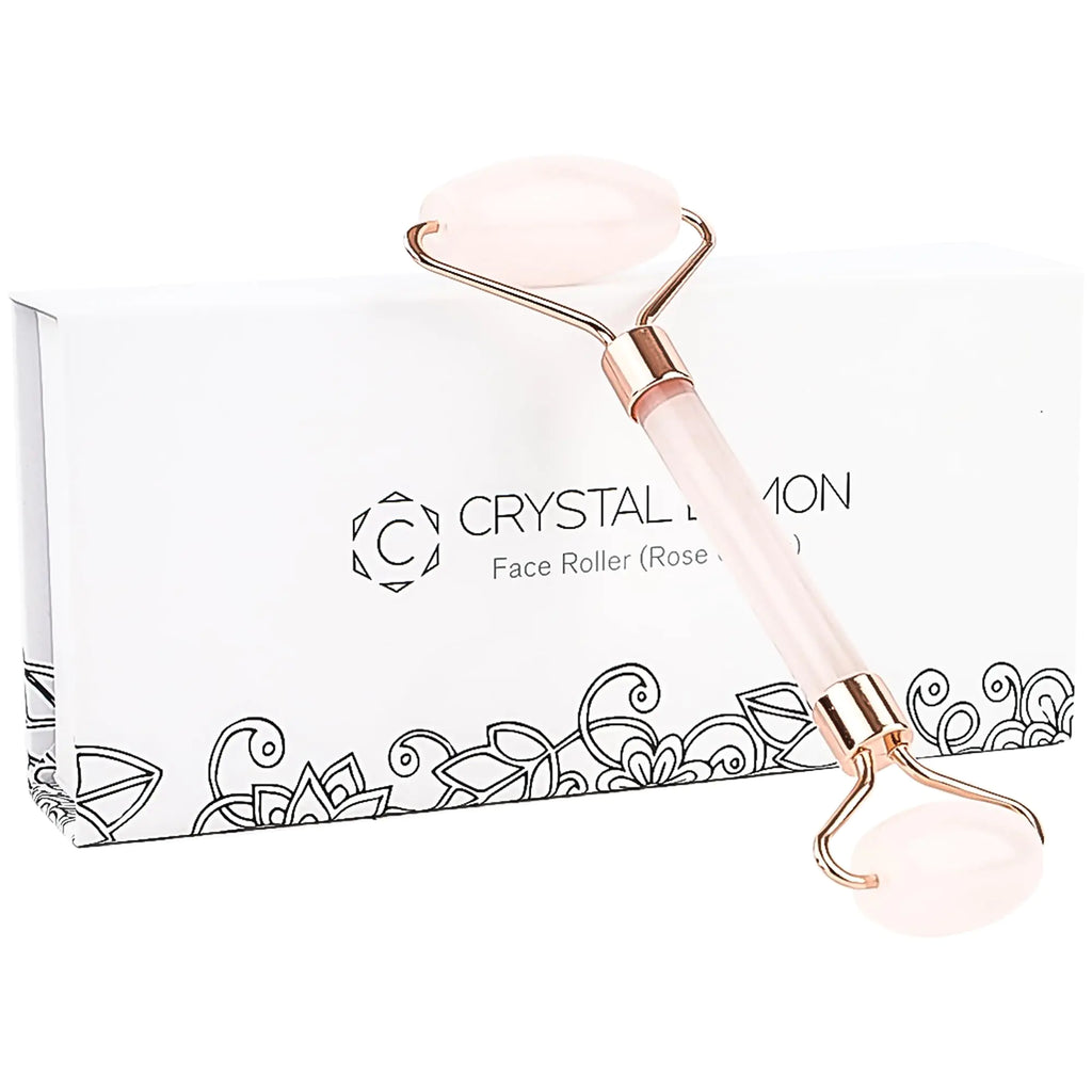 Natürlicher Jade-Roller für Gesicht – Alterungsfalten Schwellungen Gesichtshaut-Massagegerät Therapie – hochwertiger Jadestein von Crystal Lemon (Rosenquarz)