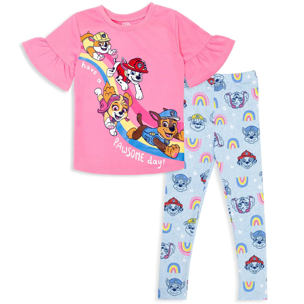 Paw Patrol Chase Rubble Skye Marshall Toddler Girls T-Shirt Legging Pink/Blue 5T - My Store