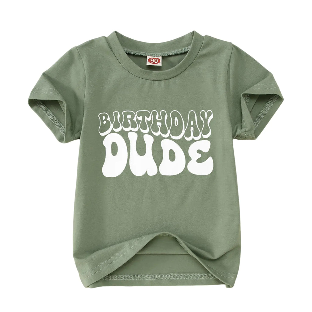 KEKEMI Birthday Boy Shirt Toddler Baby Boys Birthday Party T-Shirt Birthday Dude Letter Print Tee Tops Birthday Shirt Gift (Green 12-18 Months) - My Store
