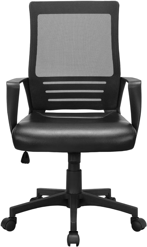 Ergonomic Office Chair Leather Seat Mesh Back Black With Lumbar