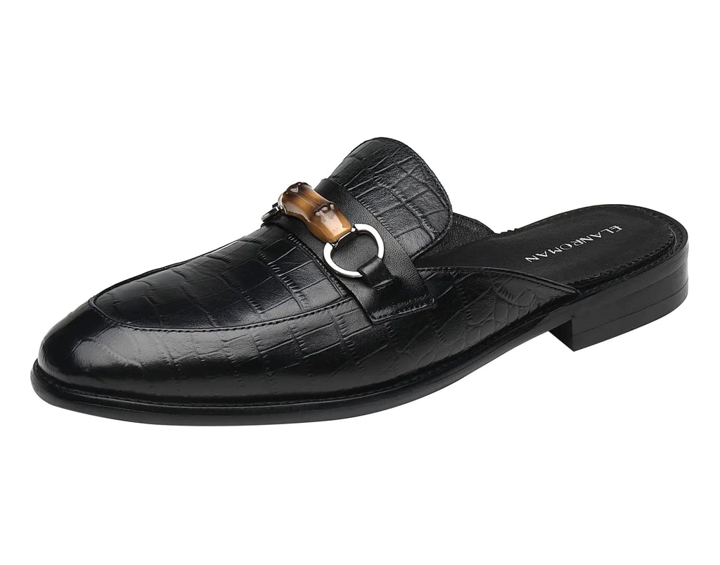 ELANROMAN Backless Mule Loafers Men Fashion Crocodile Print Slip on Leather Shoes Black US 8