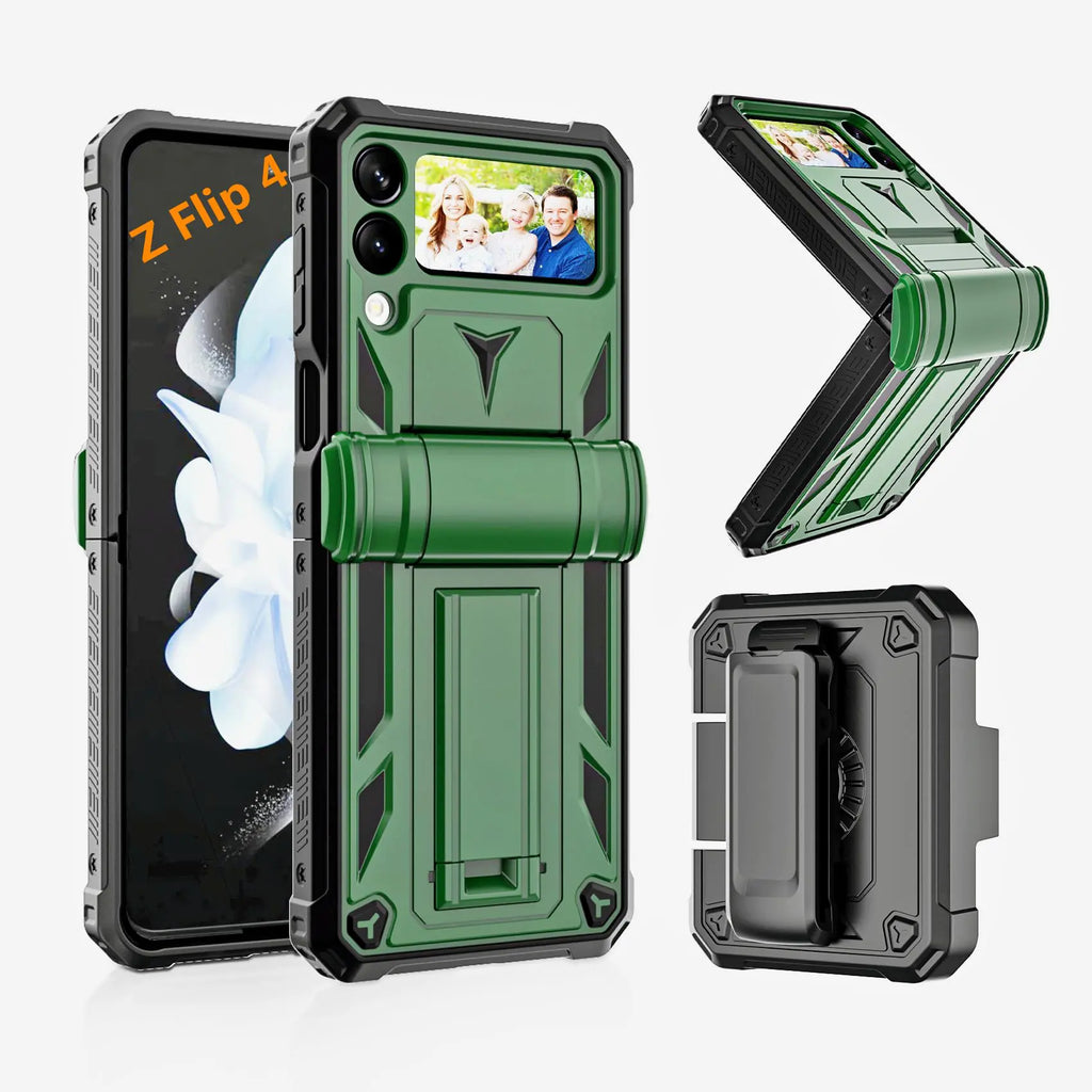KJSK Hinge Protection for Samsung Galaxy Z Flip 4 Rugged Case [Belt Clip Holster] [Built-in Kickstand] - Military Grade Heavy Duty Shockproof Protective Phone Cover for Samsung Z Flip 4 5G