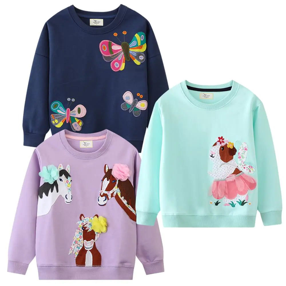 GFQLONG 3PCS Baby Toddler Girl Crewneck Sweatshirt Long Sleeve T-Shirt Pullover Top Fall Winter Clothes Loose OutfitsBlue+Purple5-6T - My Store