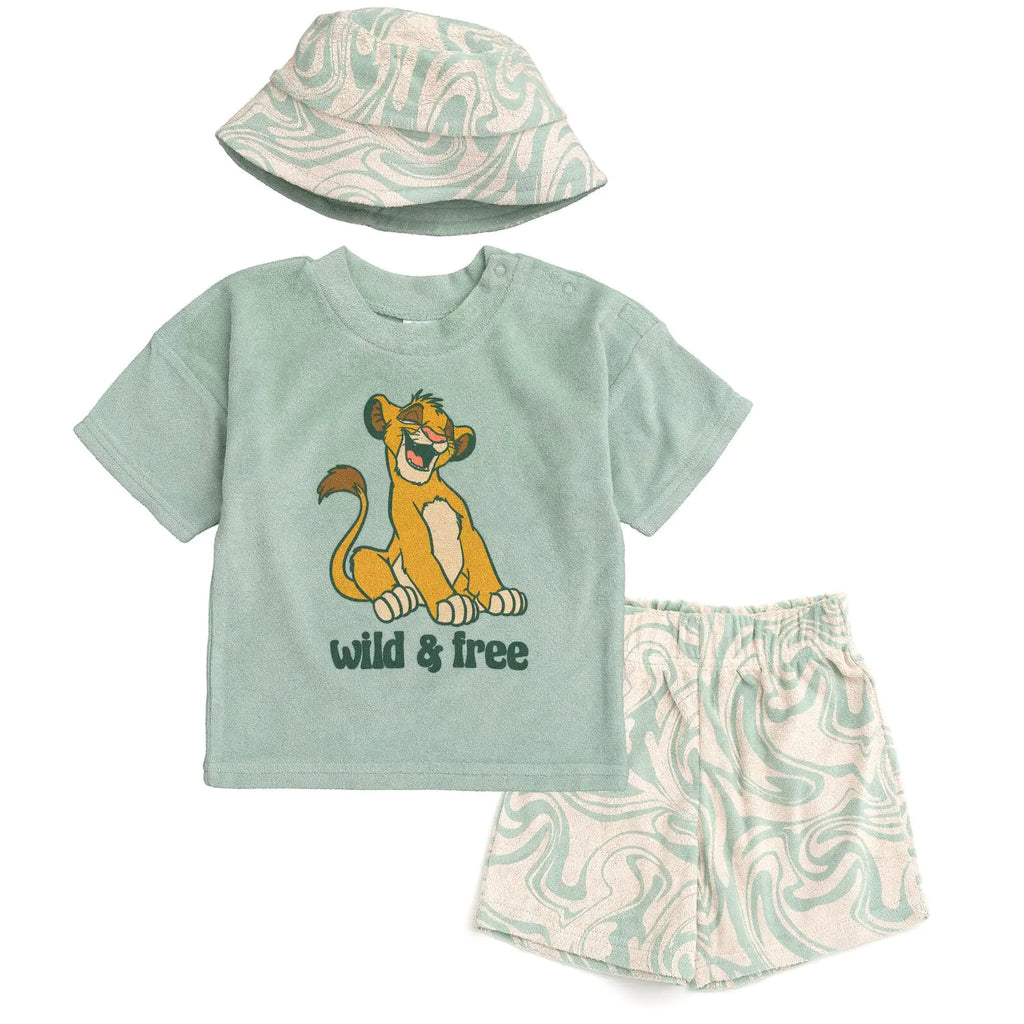 Disney Lion King Simba Newborn Baby Boys T-Shirt Shorts and Bucket Sun Hat 3 Piece Outfit Set Green 3-6 Months - My Store