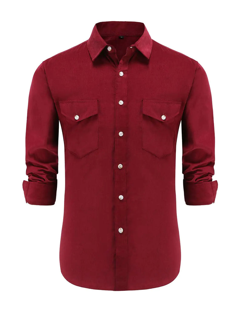Dioufond Corduroy Shirts for Men Long Sleeve Mens Burgundy Corduroy Shirt 2XL