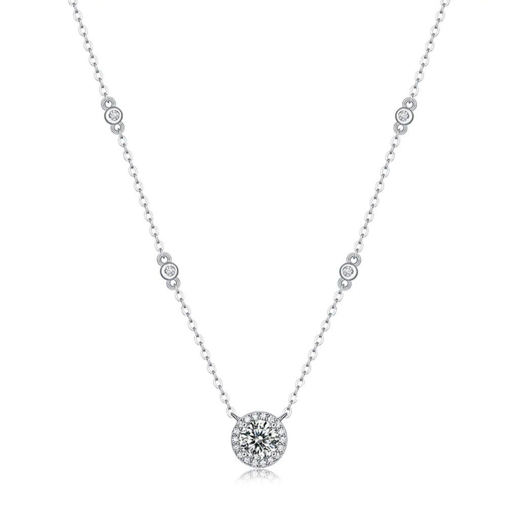 NAYONNER Moissanite Station Necklace for Women Sterling Silver Necklace with 1ct Round Moissanite Pendant Diamond Necklace Jewelry Gifts for Mom Wife Girlfriend Women Birthday Wedding Anniversary Valentines Day