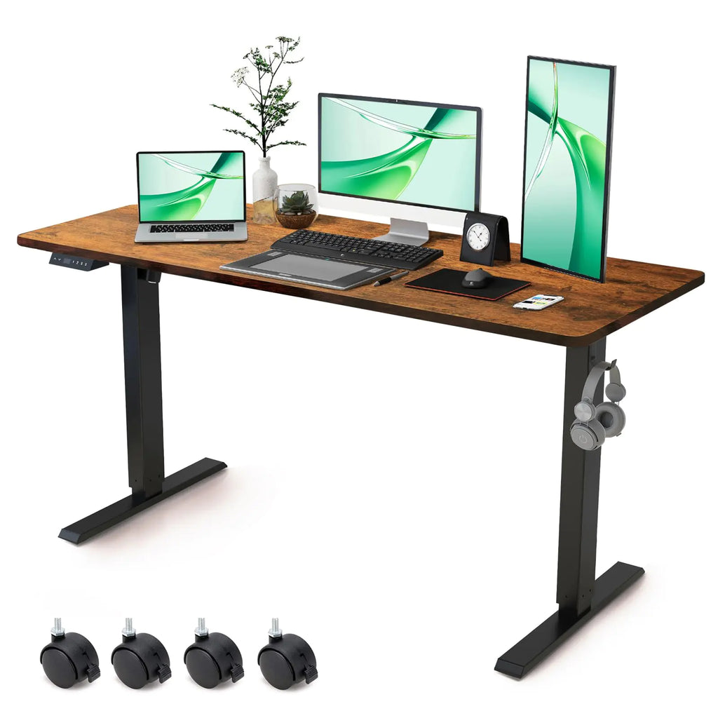 Win Up Time Electric Standing Desk Whole Piece Desktop Height Adjustable Desk- Standing Computer Desk Sit to Stand Desk Electric Stand Up Desk on Wheels