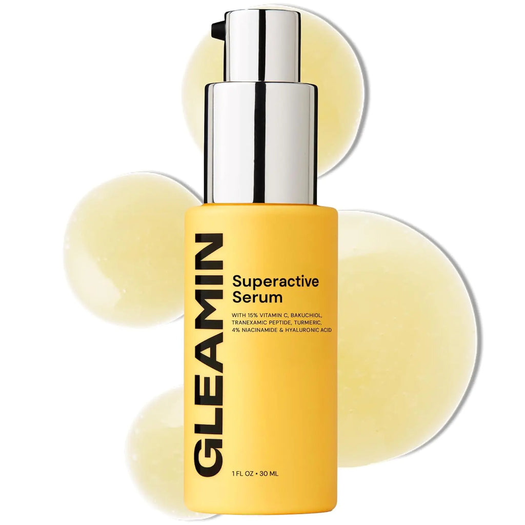 Gleamin Superactive Vitamin C Serum – 15% Vitamin C 3% Tranexamic Acid 4% Niacinamide & Bakuchiol – Reduces Discoloration Uneven Tone Brightens Skin & Smooths Texture – Fragrance-Free 1 fl oz