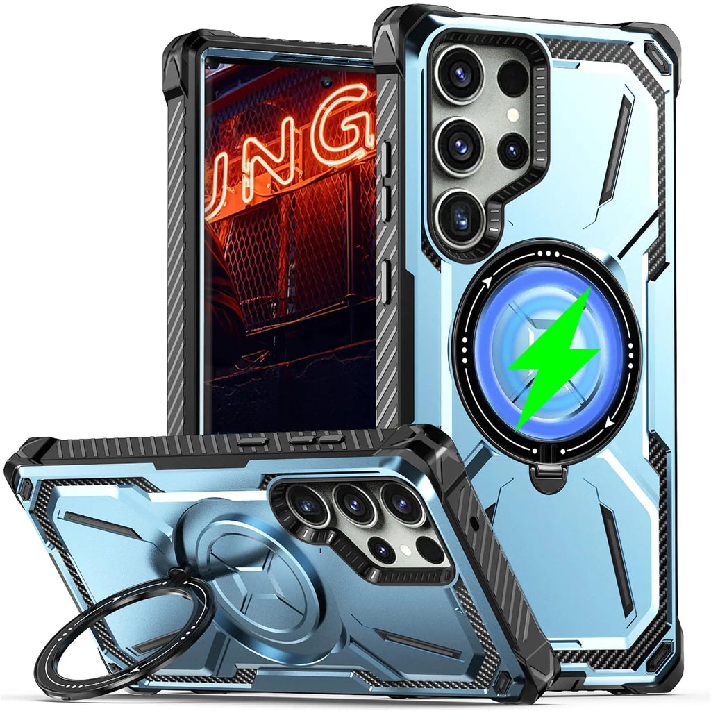 Ephoou Magnetic Case for Samsung Galaxy S24 Ultra (Not S24) Heavy Duty Rugged Case Shock Armor Hard Cover with Rotatable Ring Kickstand for Samsung Galaxy S24 Ultra HJJ-Blue