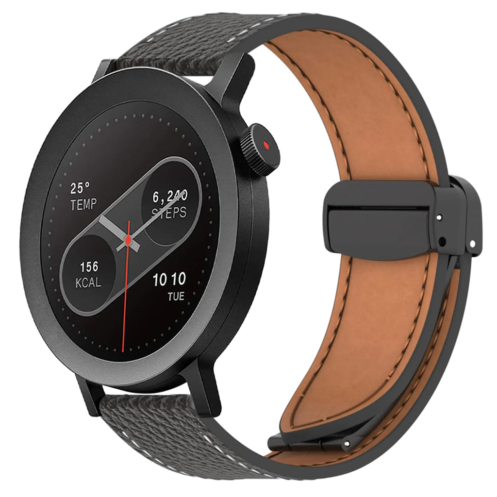 PONATTENO Replacement Leather Watch Band Compatible For CMF BY NOTHING Watch Pro 2 Magnetic Folding Buckle Design Classic Replacement Strap Genuine Leather Wristband For CMF Watch Pro 2 (Black-A)