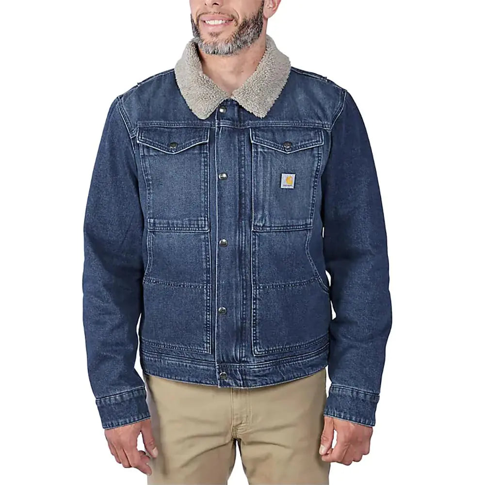 Carhartt Mens Big & Tall Relaxed Fit Denim Sherpa-Lined Jacket Beech