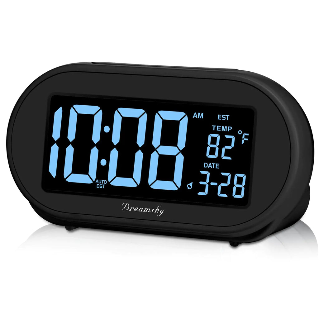 Digital smart clock with auto-set and dimmable display