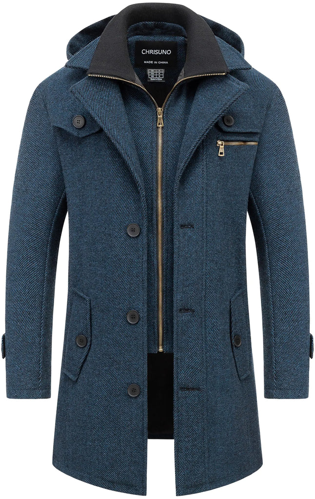 Chrisuno Winter Coats For Men Fall Jackets Wool Trench Blend Top Pea Coat Long Single Breasted Classic Stylish Business Overcoat Navy M - My Store