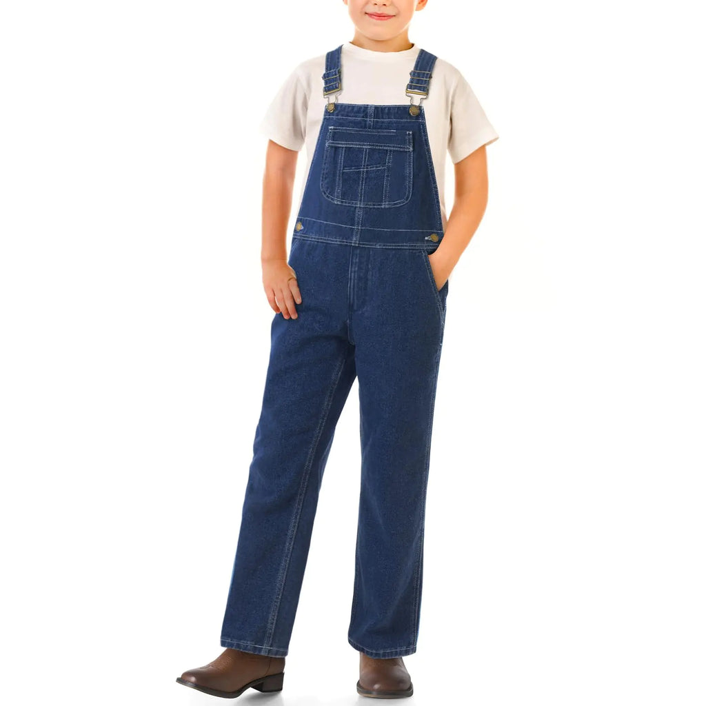 HISEA Boys Denim Bib Overalls Size 4-16 Boys Youth Relaxed Fit Overall with Adjustable Straps and Convenient Tool Pockets