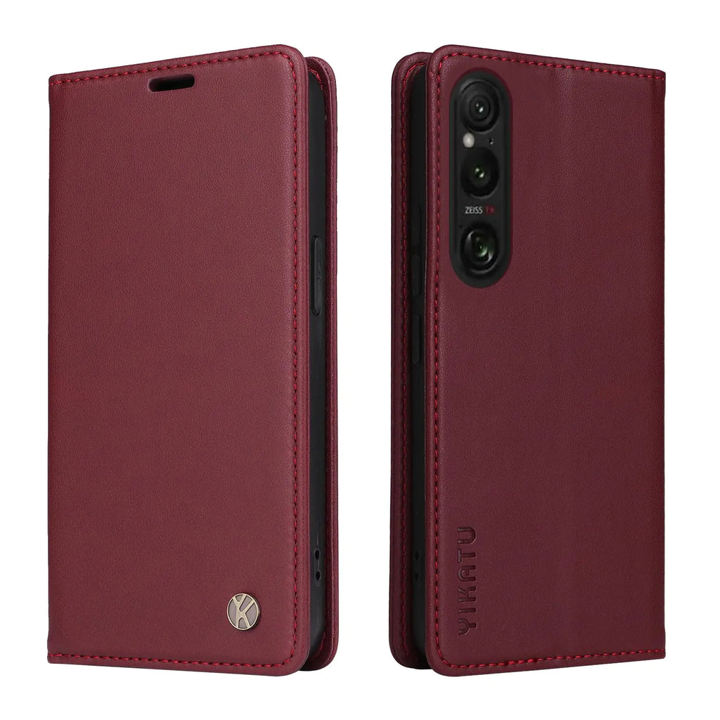 YBFJCE Case for Sony Xperia 1 VI PU Leather Wallet Case CoverSony Xperia 1 VI Flip Folio Case with Card HoldersMagnetic Phone Case Compatible with Sony Xperia 1 VIWine Red