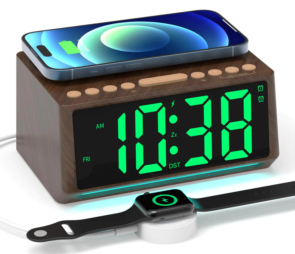 Digital smart clock with wireless charging and mood lights