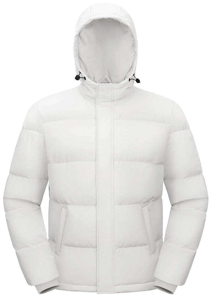 DOKASIN Puffer Jacket Men with Hood Puffy Winter Water-Resistant Windproof Hooded Jackets Thicken Coat White S