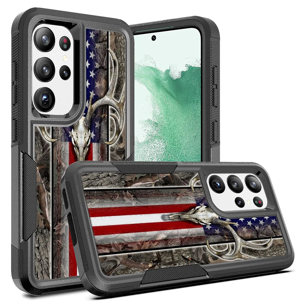 Case for Samsung Galaxy S23 Ultra R2D2 Astromech Droid Robot Pattern Shock-Absorption Hard PC and Inner Silicone Hybrid Dual Layer Armor Defender Case for Samsung Galaxy S23 Ultra (Camo Deer Skull)
