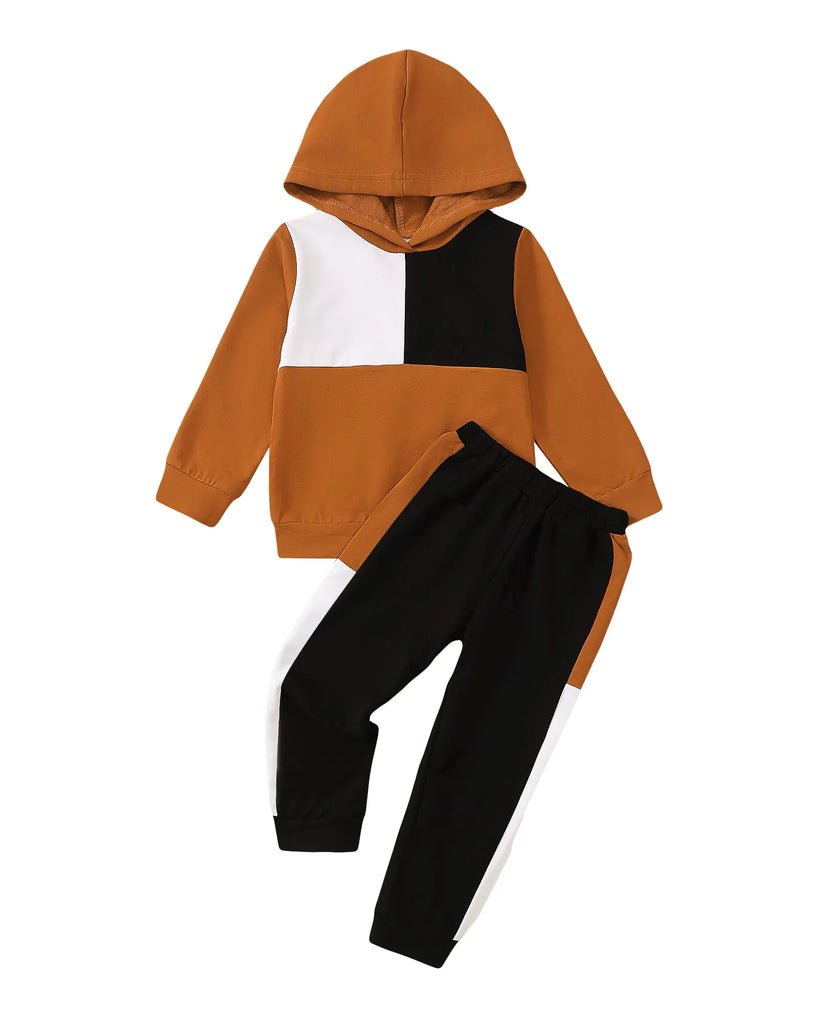 Toddler Boy Clothes 3T 4T Boys clothes Brown Block Long Sleeve Hoodie Sweatshirt Pants Sweat Suit Set 4 Year Old Boy Fall Winter Outfits - My Store