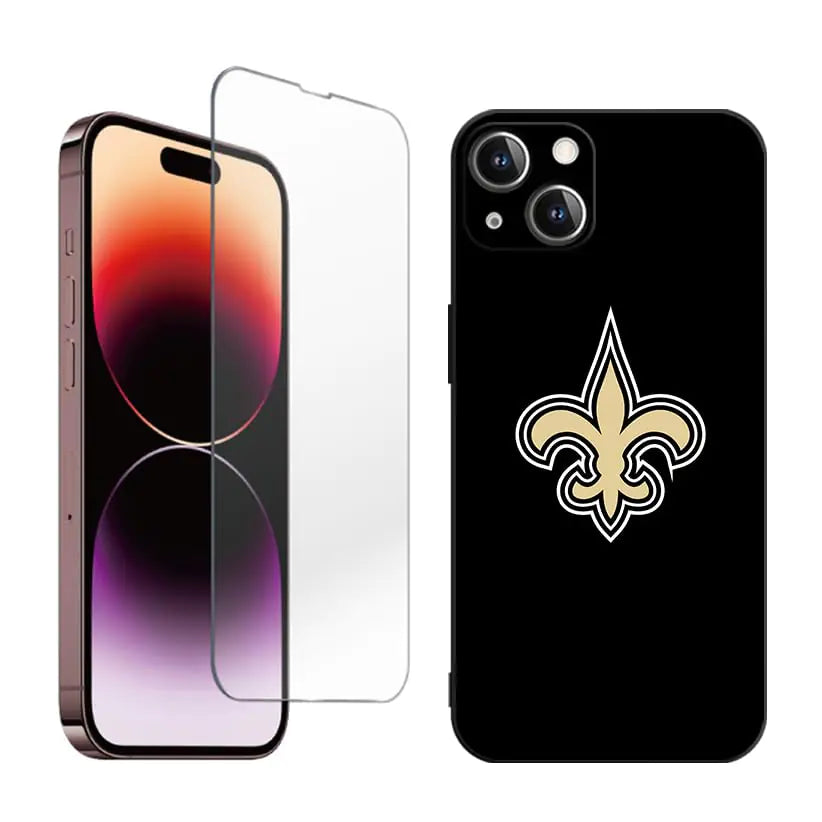 DunLap fit Saints for iPhone 14 Case 1X Case [Not-Yellowing] with 1X Tempered Glass Screen Protector + [Military-Grade Drop Protection] Phone Case 6.1 Inch