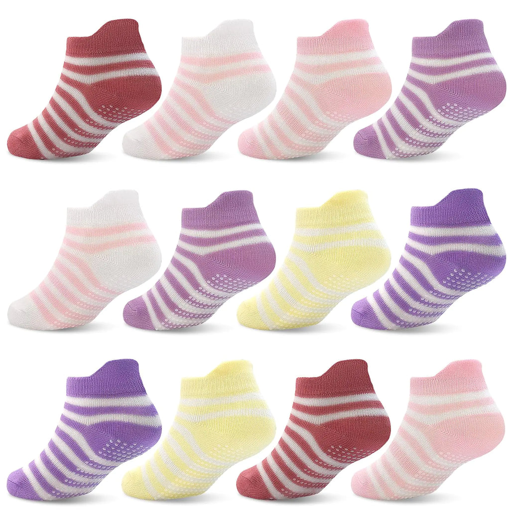 SkiBeaut Toddlers Socks12 Pairs Baby Ankle Socks Infant Newborn Grips Socks Boys Girls Non Slip Socks for 12-36 Months 1-3 Years - My Store