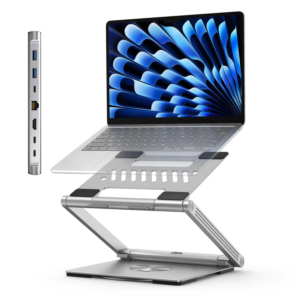 4URPC Laptop Docking Station Stand 4K@60Hz for MacBook Pro/Air Dell/HP/Surface/Lenovo/Chromebook Detachable USB C Hub with HDMI 3 USB Ethernet PD 3.0 Adjustable Dock with 360 Rotate Base