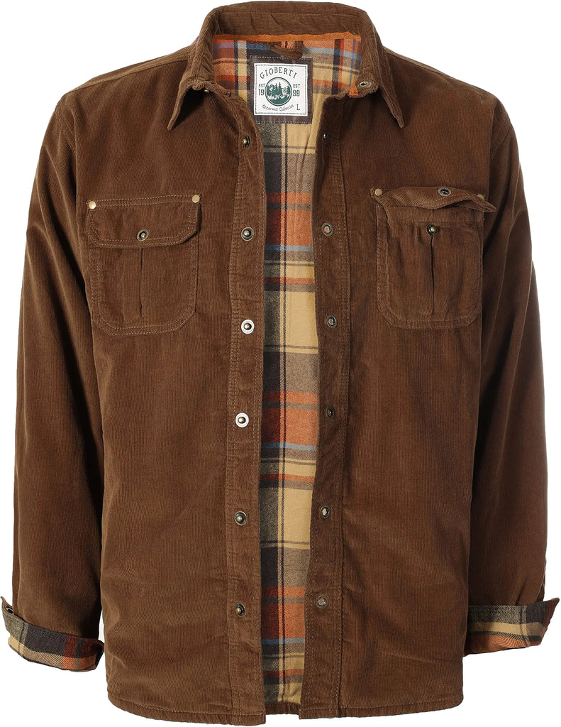 Gioberti Mens 100% Cotton Extremely Soft Corduroy Shirt Jacket with Flannel Lining Camel L