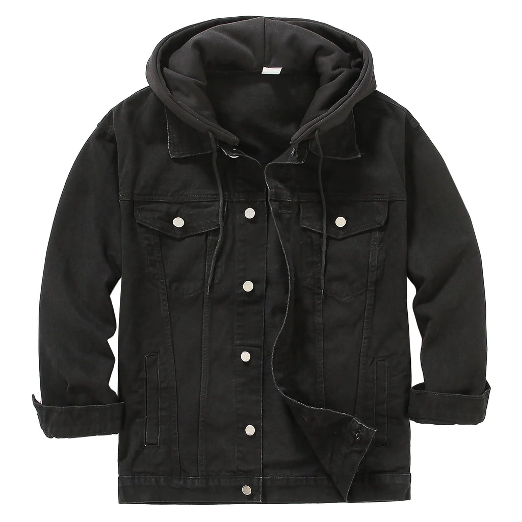 DOSLAVIDA Mens Distressed Denim Jacket Unisex Button Down Jean Coat Casual Long Sleeve Trucker Hooded Jackets Outwear