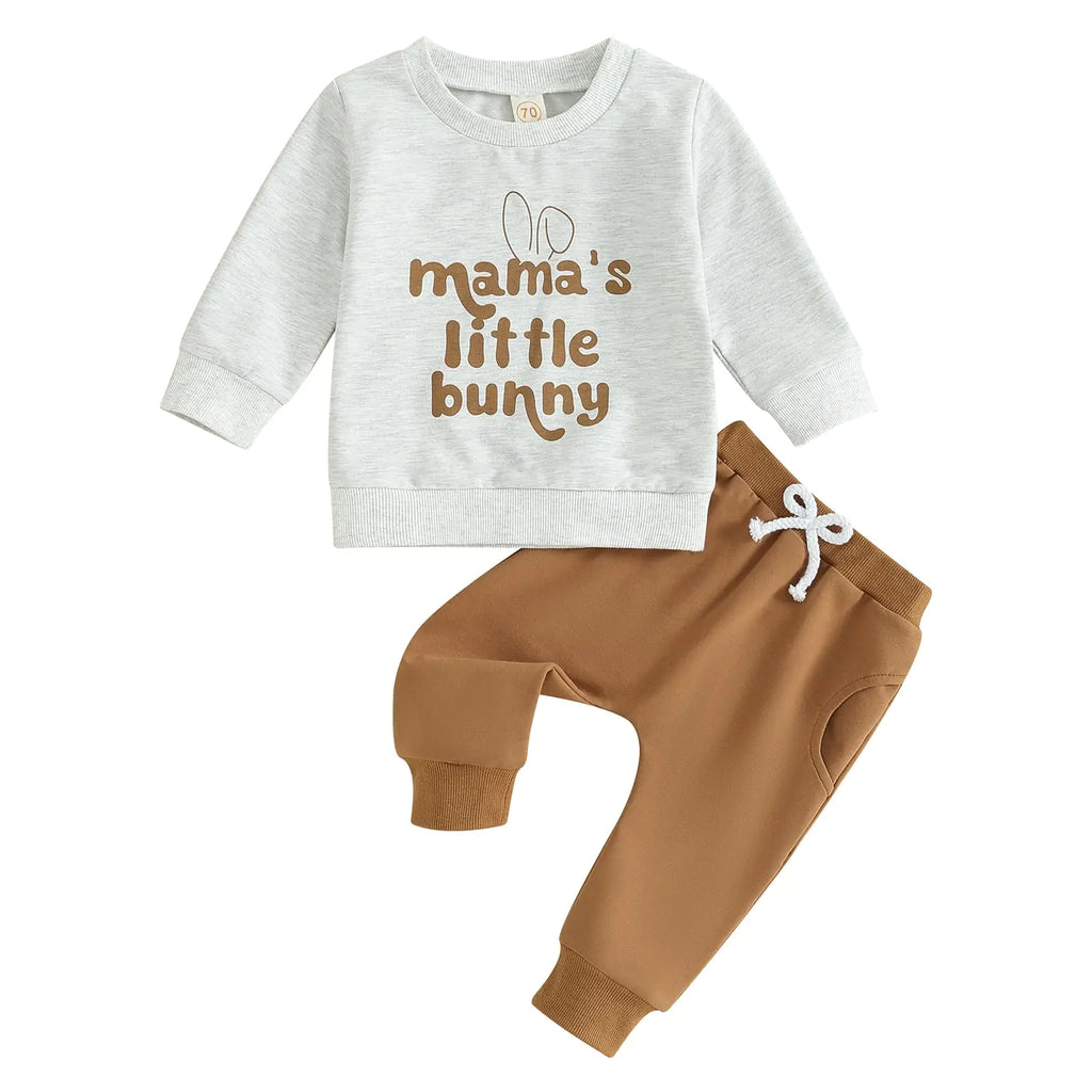 GOOCHEER Toddler Infant Baby Boy Easter Outfit Clothes Long Sleeve Bunny Letter Printed T-Shirt Tops and Jogger Pants Set (Gray 2-3 Years) - My Store