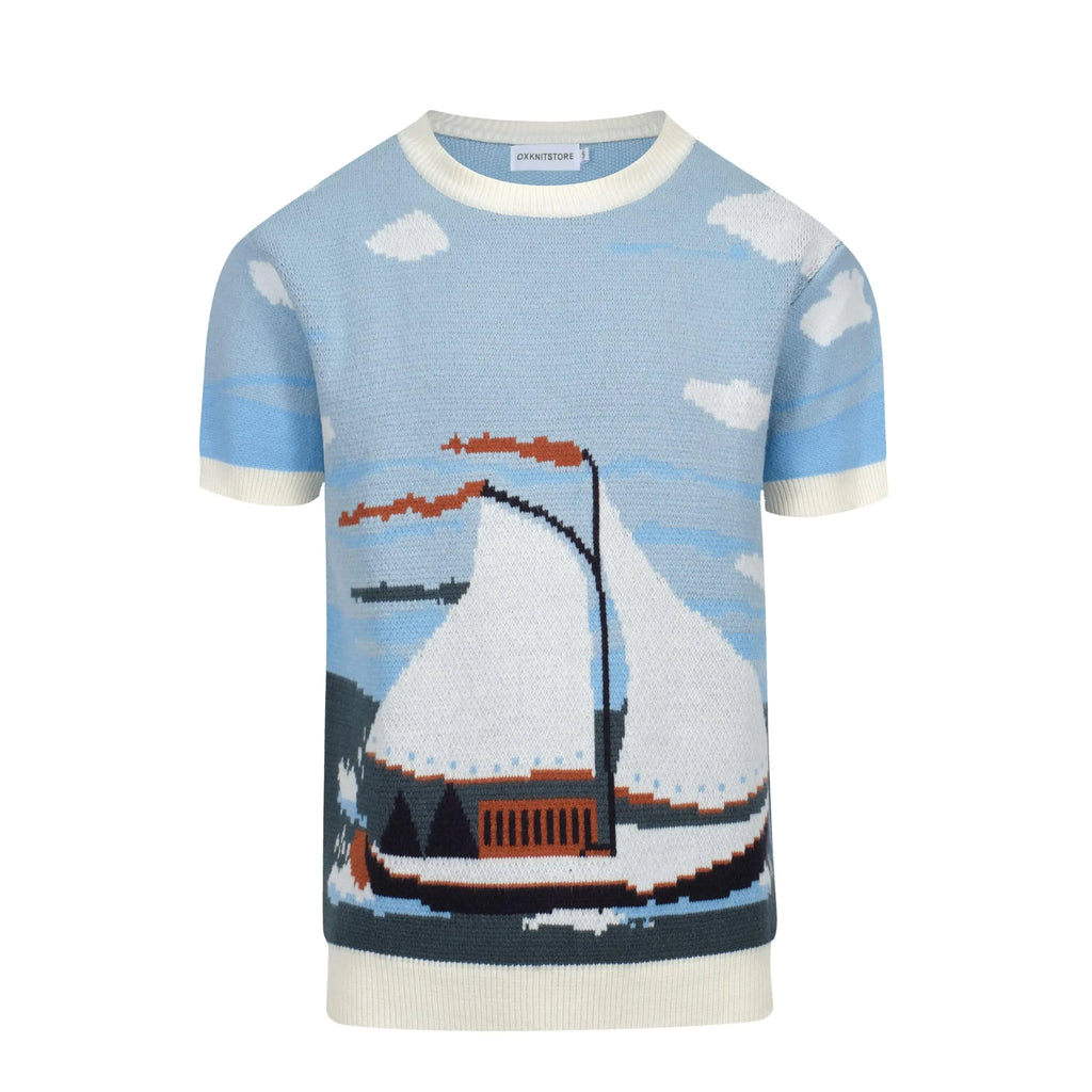 OXKNIT T-Shirt for Men Cotton Knit Classic Retro Short Sleeve Shirt Soft Comfortable Breathable