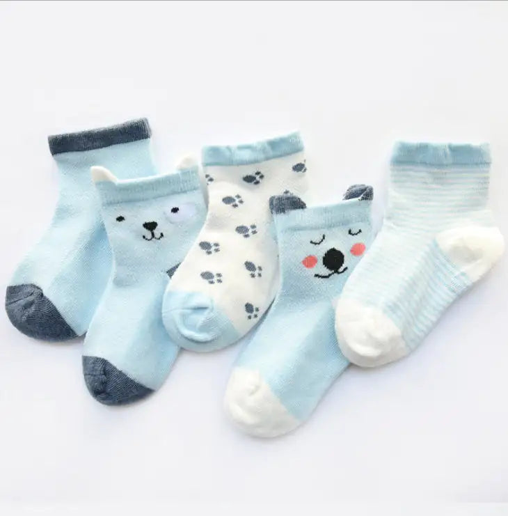 Children's Socks Pack of 5 Colors Breathable Summer Cotton Socks for Boys and Girls - My Store
