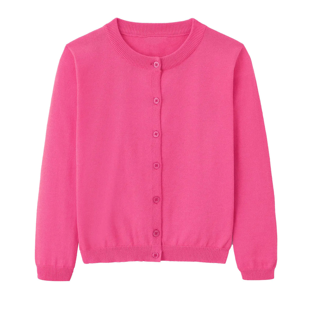 Miccina Girls Cardigan Sweater School Uniforms Toddler Long Sleeve Button Knit Solid Sweaters Tops Rose Red