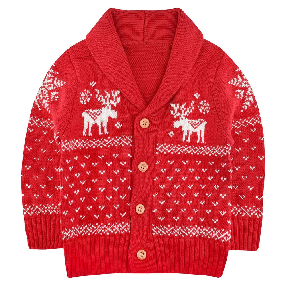 SANMIO Toddler Baby Boys Girls Deer Christmas Cardigan Sweater Long Sleeve Button-up Coat 6M-4T Red