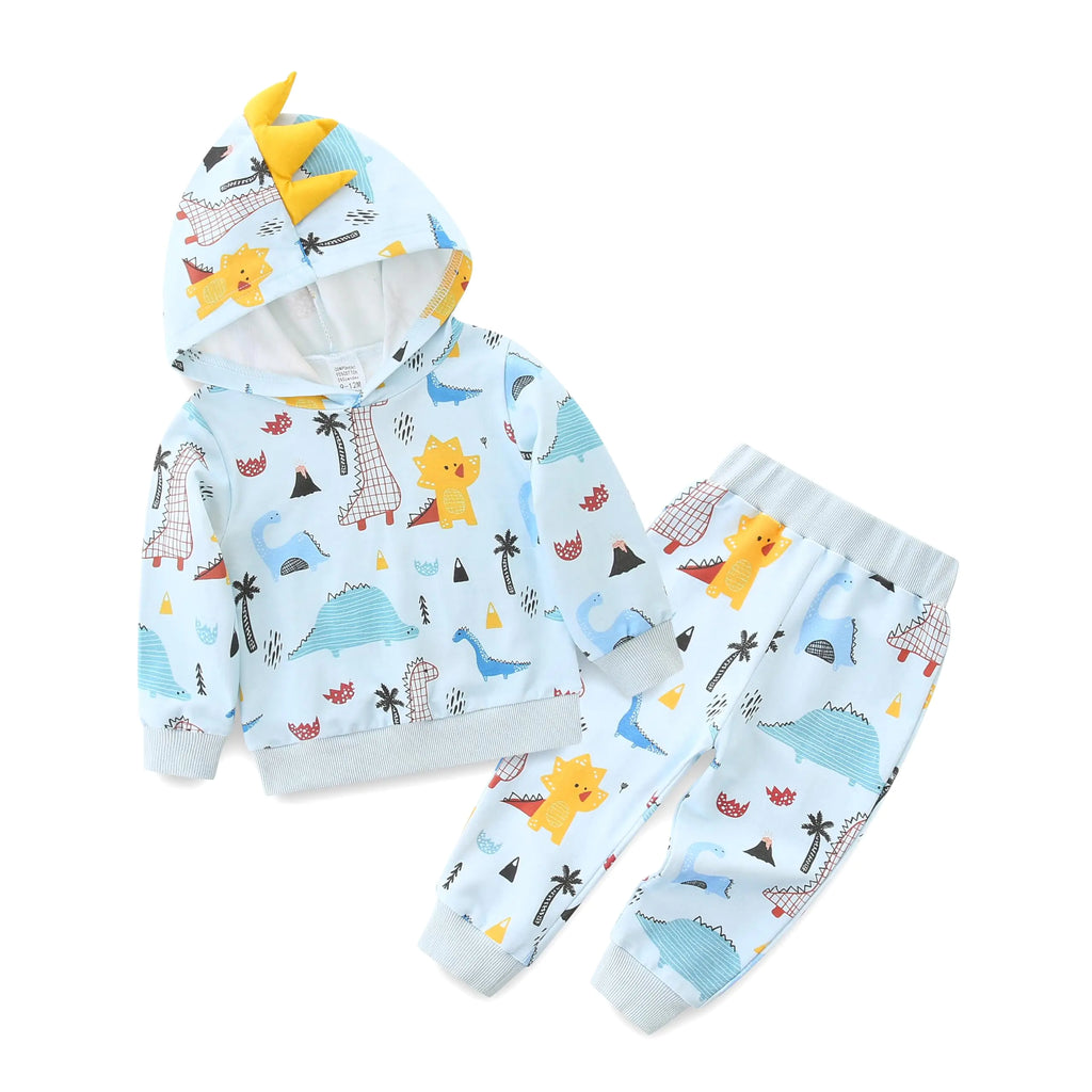 Baby Boy Fall Outfits Stylish Dinosaur Print Sweatshirt + Pants Set Toddler Clothes