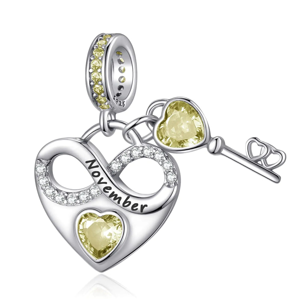 PHRUKAR November Birthstone Charm for Charm Bracelet 925 Sterling Silver Infinity Love Heart Dangle Charm for Bracelet and Necklace Birthday Mothers day Christmas Jewelry Gifts for Women