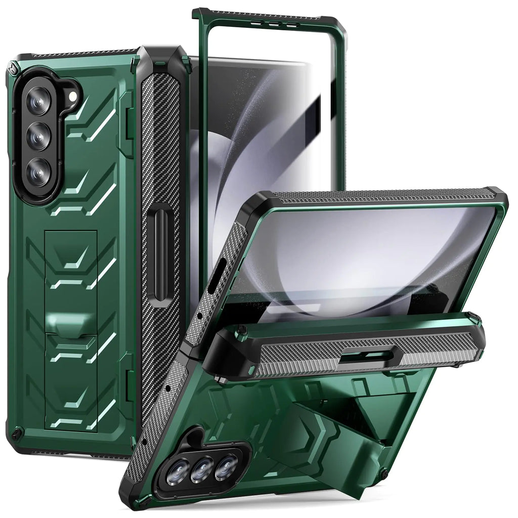 FONREST Rugged Case Armor for Samsung-Galaxy-Z-Fold-5 5G with Built-in [Kickstand] [S Pen Holder] [Screen Protector] [Hinge Protection] Heavy Duty Military Shockproof Protective Cover (Army Green)