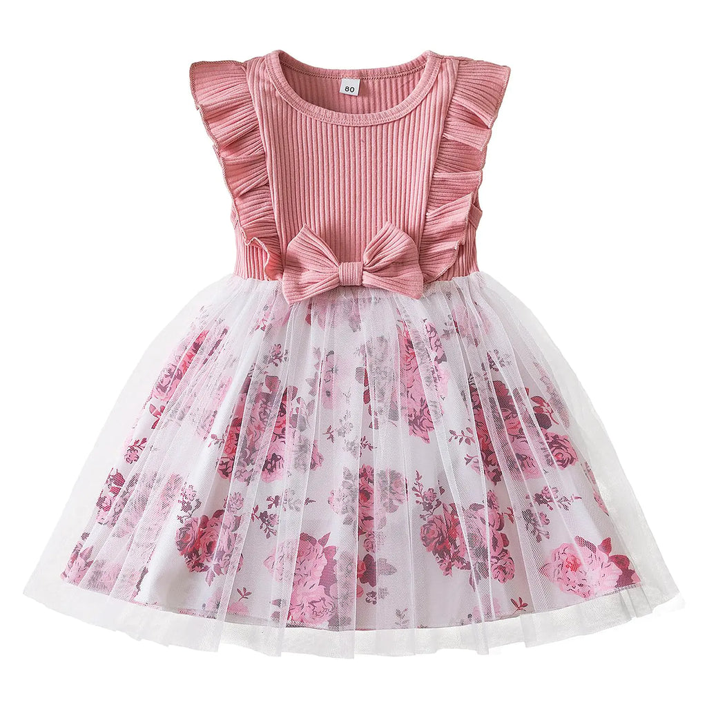 Nileafes Toddler Baby Girl Tulle Dress Casual Summer Floral Print Tutu Girls Playwear Dresses Size90 (1-2 Years085 Pink-N) - My Store