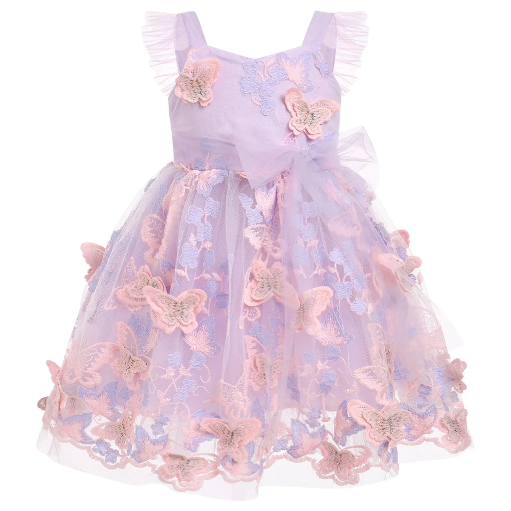 Toddler Butterfly Dress Baby Girl First Birthday Party Dresses Kids Wedding Flower Girl Fairy Tulle Princess Tutu Dress Butterflies Embroidery Sleeveless Pageant Formal Occasion Dress Lilac 3-4T - My Store