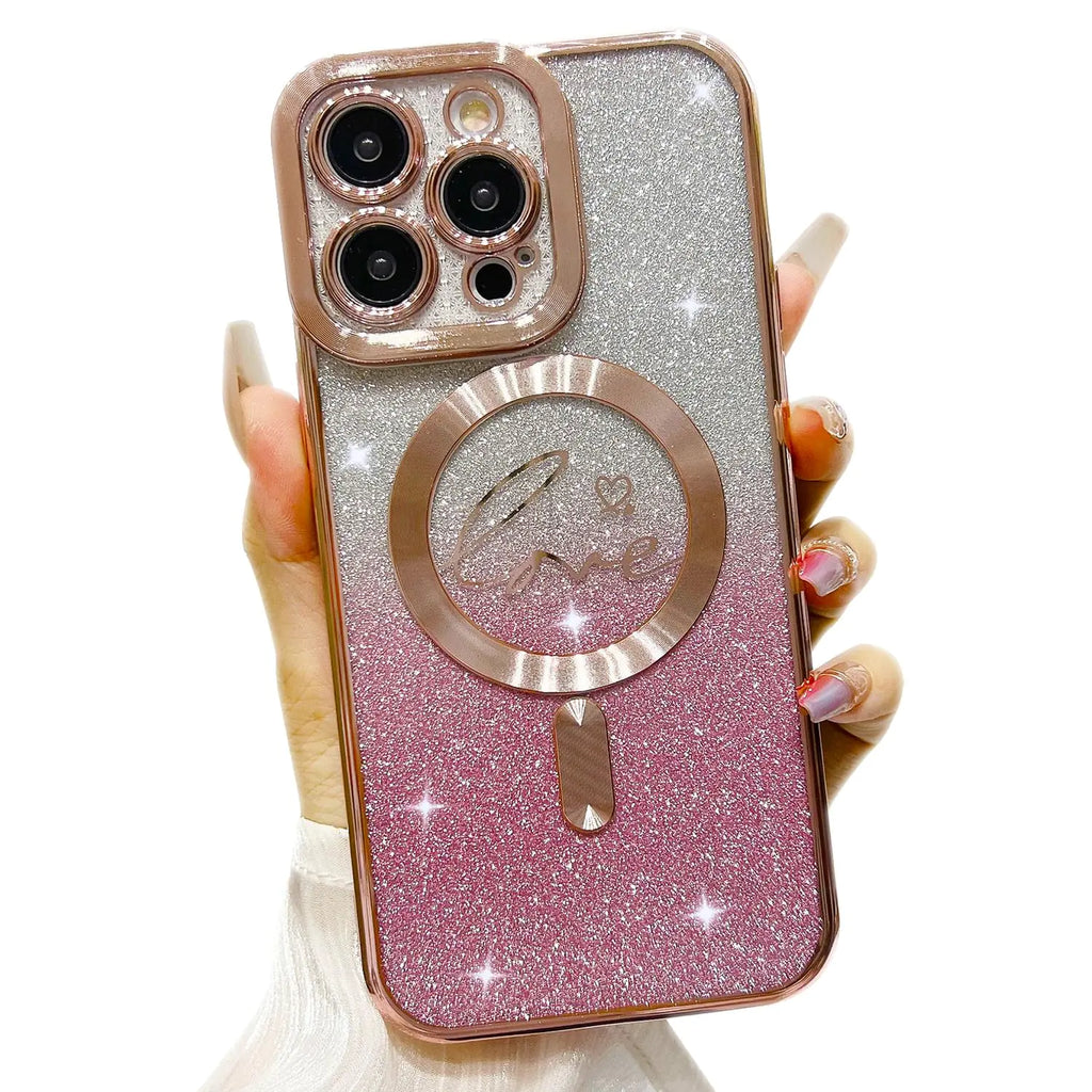 Misscase for iPhone 14 Pro Max Magnetic Case Compatible with MagSafeFull Protection Slim Shockproof Elegant Anti-Scratch Back Glitter Case with Camera Lens Protector Dust-Proof Net Case 6.7" Pink