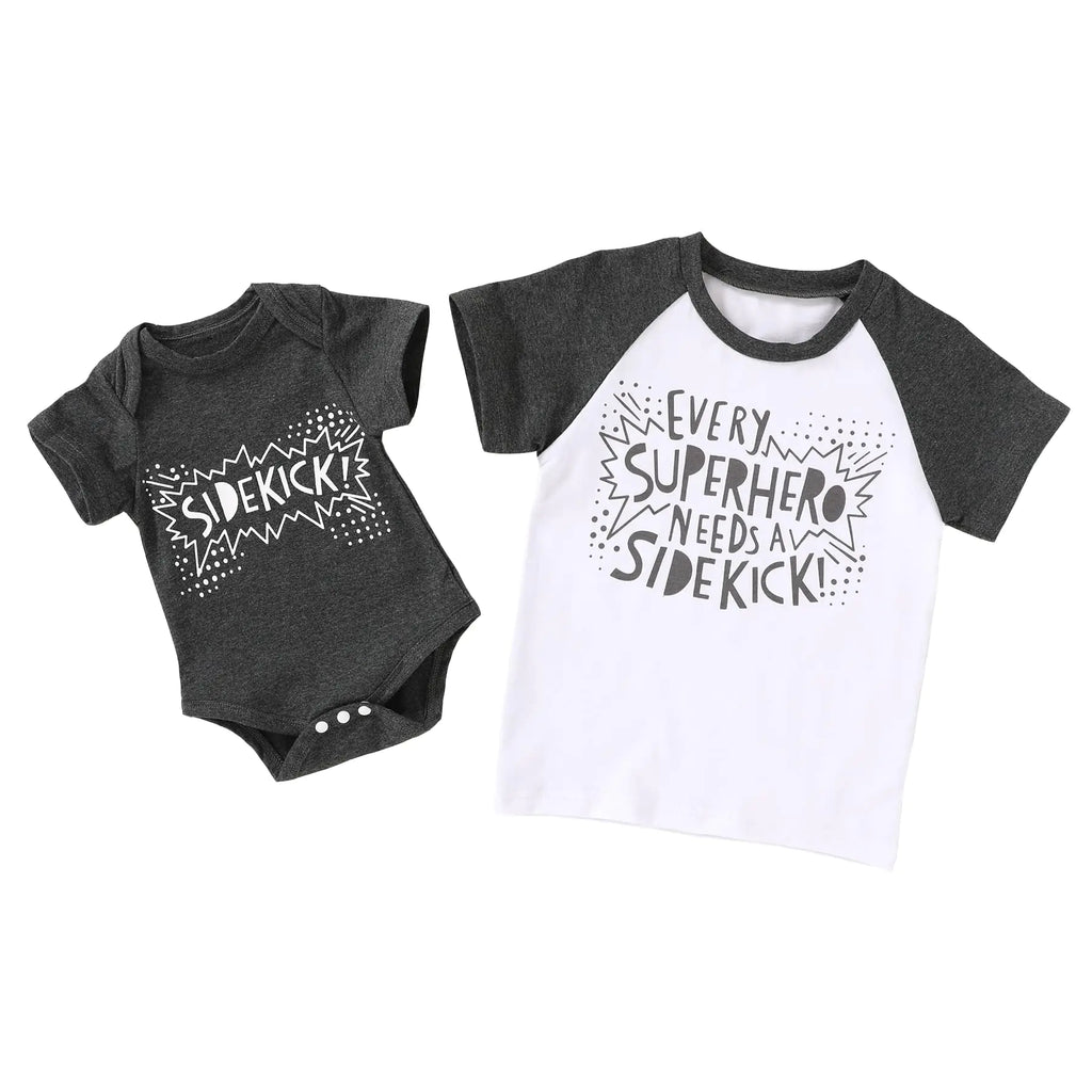 JEELLIGULAR Baby Boy Sibling Shirts Romper Set Big Brother Long Sleeve T-Shirt & Littler Brother Bodysuit Matching Outfit Set (Charcoal Black Romper 0-3 Months) - My Store
