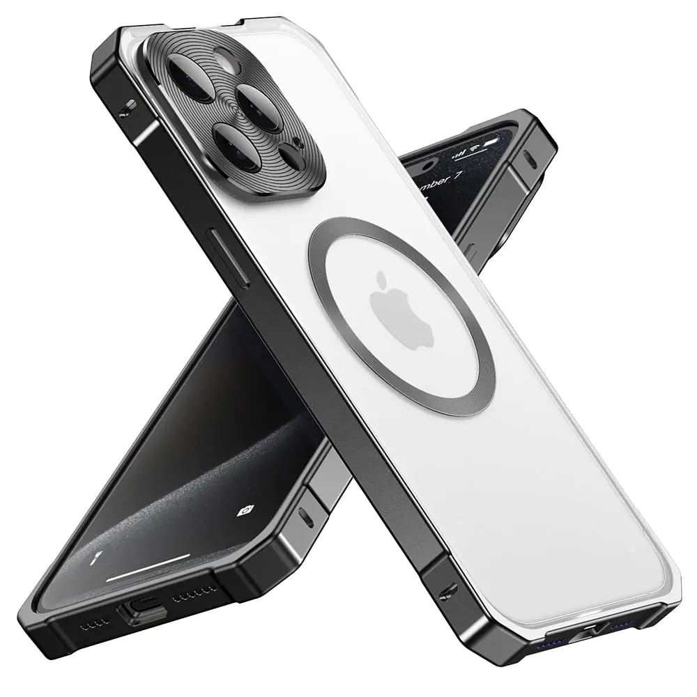 Alloy Armor for iPhone 16 Pro Max Case Magnetic Shockproof，Alloy Armor Premium Case Compatible with MagSafe，Translucent Slim Protective Anti-Scratch Anti-Fingerprint Guardian Mag 2024Black
