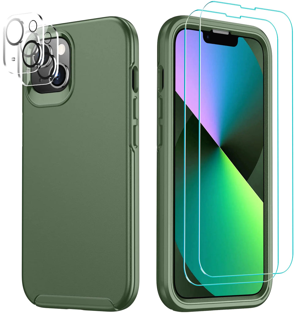 Red2Fire for iPhone 13 Case [Shockproof] [Dropproof] [Dust-Proof] [360 Full Body] with [2 Pack Tempered Glass Screen Protector] Protective Phone Case for iPhone 13-6.1 inch Green