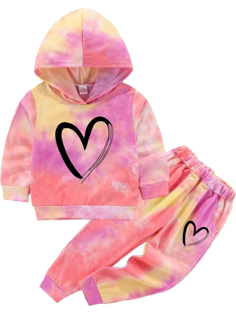 BOMDEALS Toddler Girls Tie Dye Clothes - Cute Valentines Outfits Kids Sweatsuit Hoodie Sweatshirt Pants Fall Clothing Set(PinkYellow12012062b) - My Store
