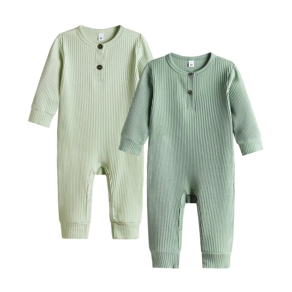 Bafeicao Baby Boy Girl 2 Pack Solid Romper Ribbed Long Sleeve Bodysuit Jumpsuit Infant Knitted Outfits Clothes Cyan+Green 0-3M - My Store